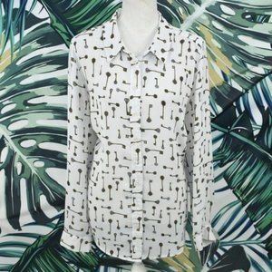 Dressbarn white vintage key pattern blouse 1X